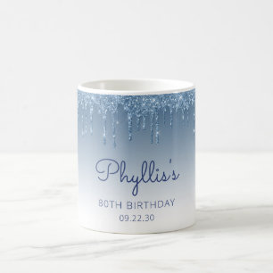 Taza De Café Cumpleaños 80 Personalizado con Brillo Azul