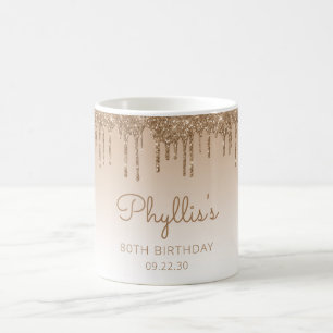 Taza De Café Cumpleaños 80 Personalizado con Brillo Dorado