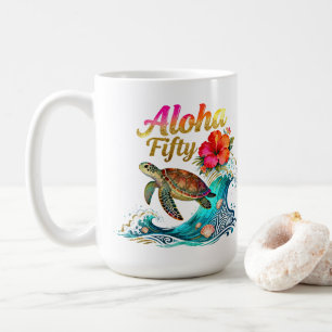 Taza De Café Cumpleaños cincuenta tropical tema de playa del oc