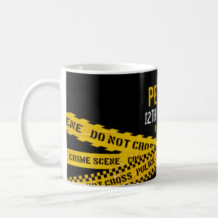 Taza De Café Cumpleaños con tema de policía con diseño de cinta