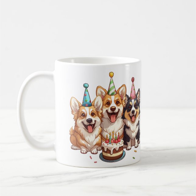 Taza De Café Cumpleaños Corgi Dogs (Izquierda)