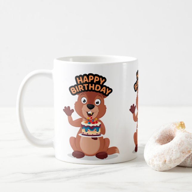 Taza De Café Cumpleaños de ardilla (Con donut)