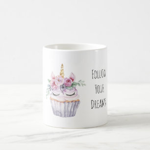Taza De Café Cumpleaños de Cupcake Floral de Unicornio Rosa