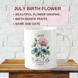 Taza De Café Cumpleaños de julio personalizable Flor Nenúfar