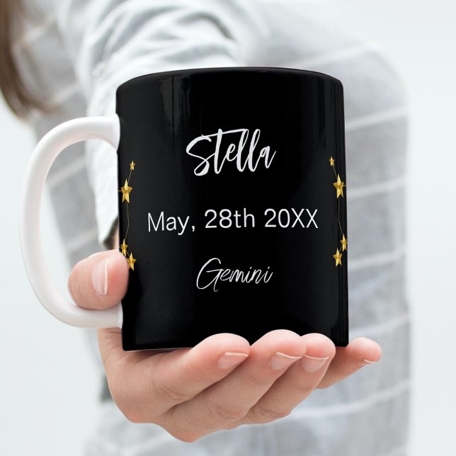 Taza De Café cumpleaños de la constelación Gemini de oro negro (Subido por el creador)