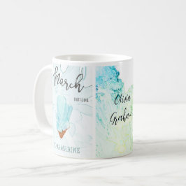 Taza De Café Cumpleaños de Marzo: Aquamarine Birthstone y Flowe