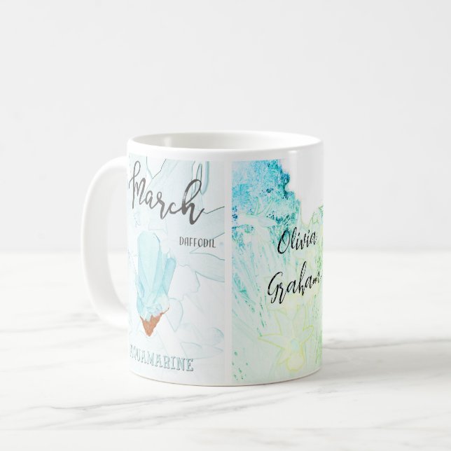 Taza De Café Cumpleaños de Marzo: Aquamarine Birthstone y Flowe (Anverso izquierdo)