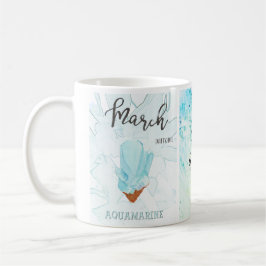 Taza De Café Cumpleaños de Marzo: Aquamarine Birthstone y Flowe