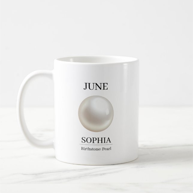 Taza De Café Cumpleaños de Perla Nombre de Piedra de Nacimiento (Izquierda)