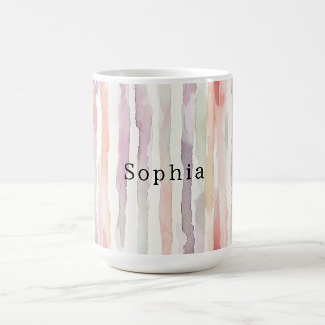 Taza De Café Cumpleaños de rayas blancas y rosa Melón Lavanda (Centro)