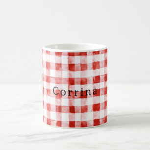Taza De Café Cumpleaños de rayas de cuadros rojos y blancos