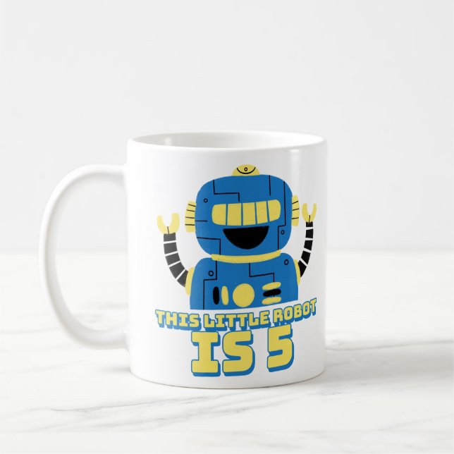Taza De Café Cumpleaños de Robot 5 años (Izquierda)