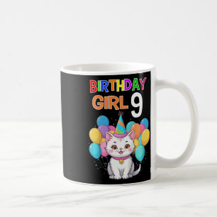 Taza De Café Cumpleaños de un Gato Infantil 9 Chicas de la Fies