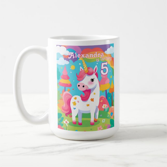 Taza De Café Cumpleaños del Chica de Unicornio Rosado (Izquierda)