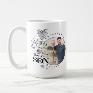 Taza De Café Cumpleaños del Hijo moderno, tipografía de cumplea