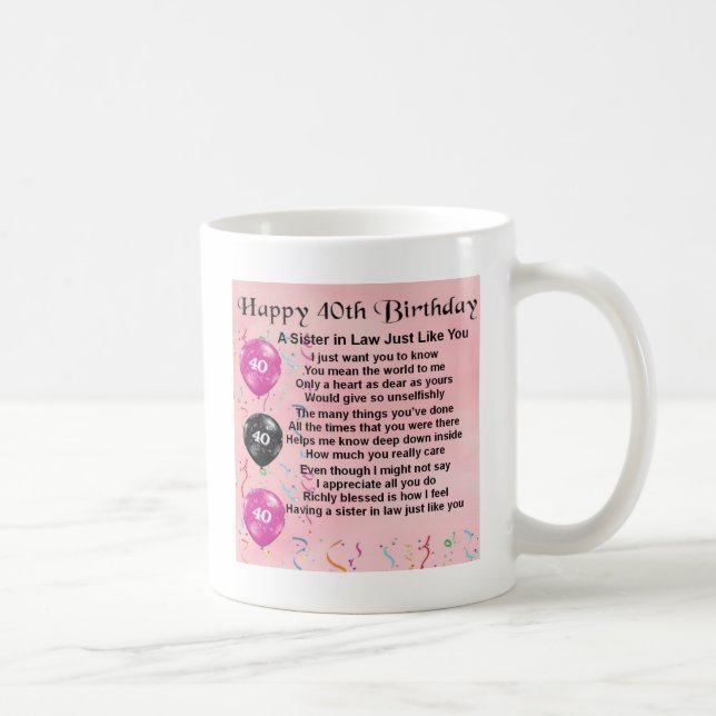 Taza De Café Cumpleaños del poema de la cuñada 40.o (Derecha)