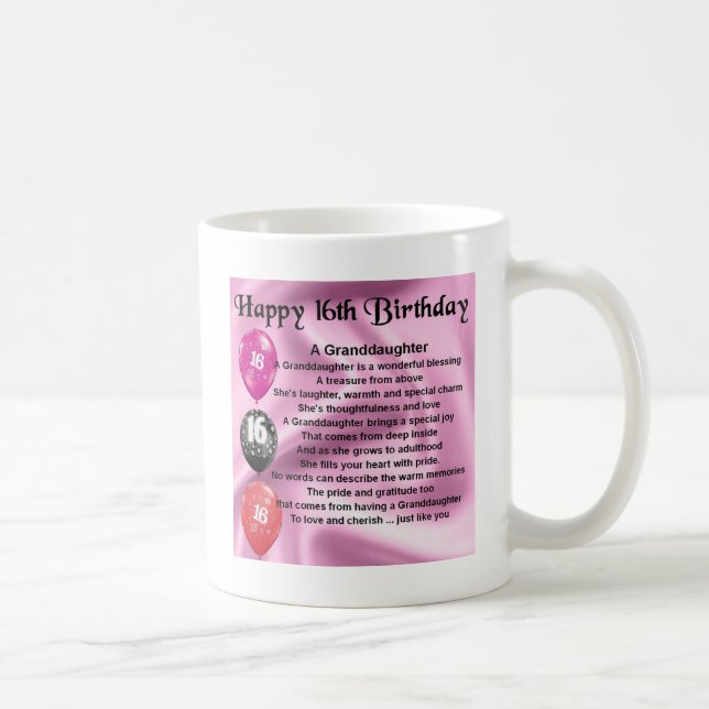 Taza De Café Cumpleaños del poema de la nieta décimosexto (Derecha)