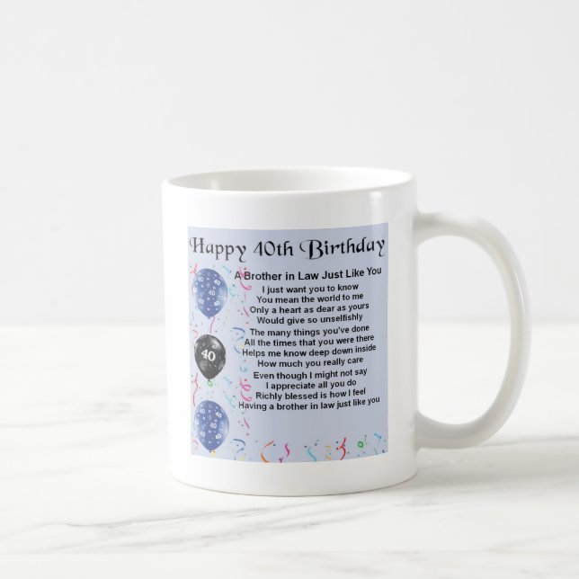 Taza De Café Cumpleaños del poema del cuñado 40.o (Derecha)