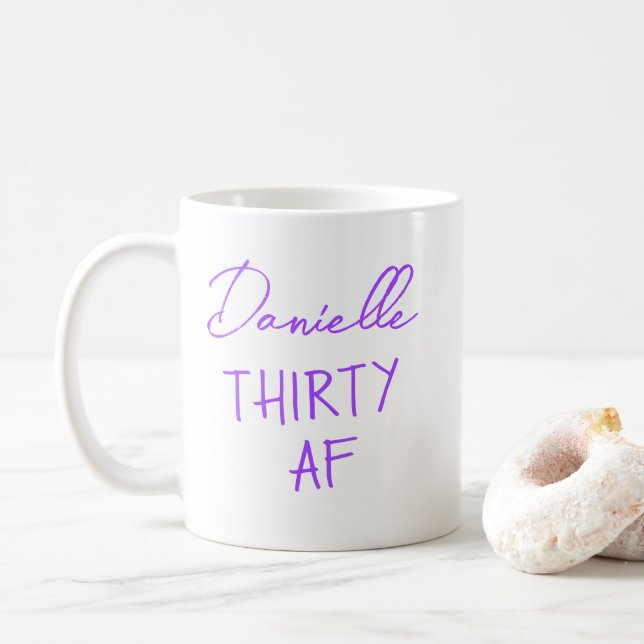 Taza De Café Cumpleaños divertido personalizado número 30 THIRT (Con donut)