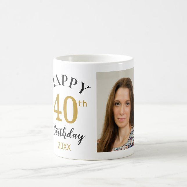 Taza De Café Cumpleaños Feliz 40 Personalizado Collage de 5 Fot (Centro)