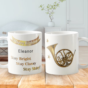 Taza De Café Cumpleaños feliz al amante de la música de trompa