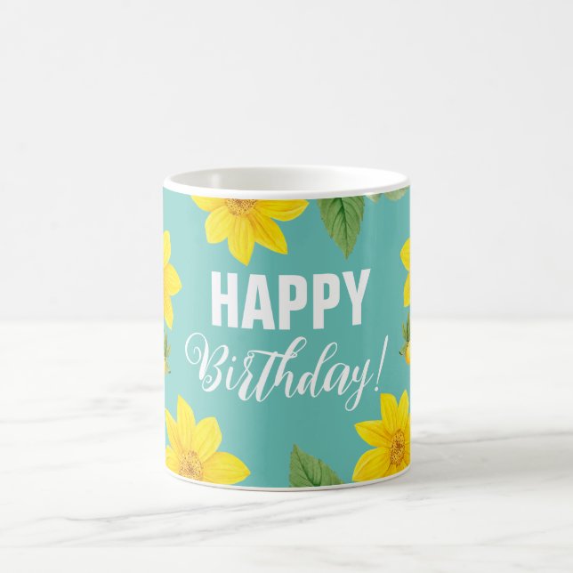 Taza De Café Cumpleaños feliz de la floral (Centro)