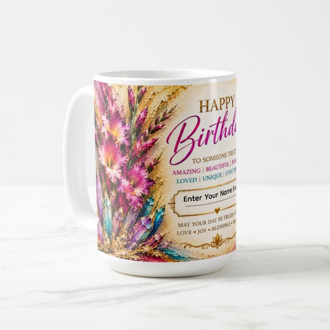 Taza De Café Cumpleaños Feliz Personalizado™ Flor de Cumpleaños (Anverso izquierdo)