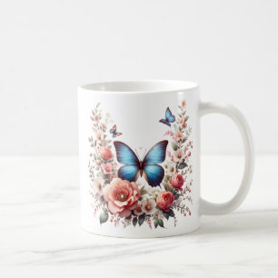 Taza De Café Cumpleaños Feliz Personalizado Floral Mariposa-962