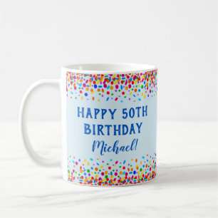 Taza De Café Cumpleaños Guay Blue Colorful Confetti