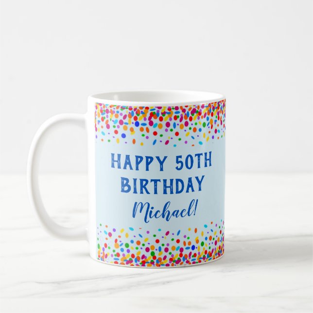 Taza De Café Cumpleaños Guay Blue Colorful Confetti (Izquierda)