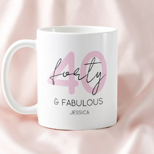 Taza De Café Cumpleaños moderno de 40 años fabuloso y rosa