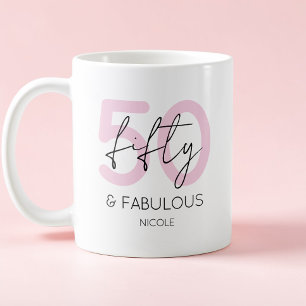 Taza De Café Cumpleaños moderno de 50 años fabuloso y rosa