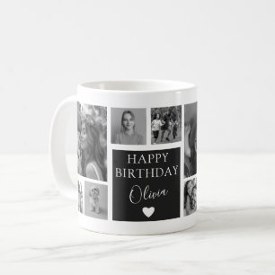 Taza De Café Cumpleaños moderno en blanco y negro con 11 fotos