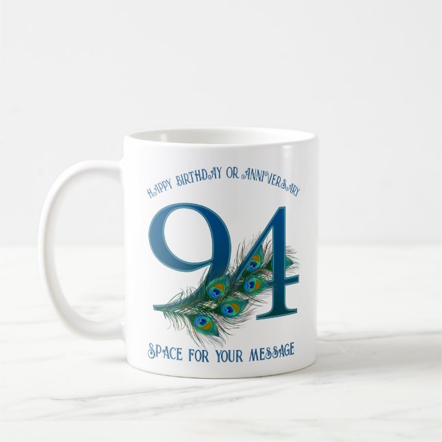 Taza De Café Cumpleaños número 94 personalizable con pluma de p (Izquierda)