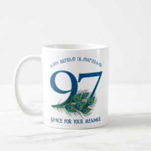 Taza De Café Cumpleaños número 97 personalizable con pluma de p