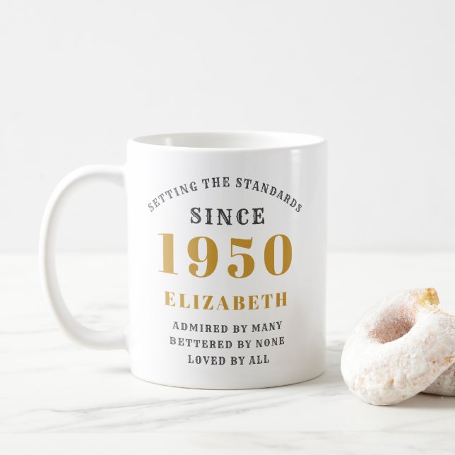 Taza De Café Cumpleaños Personalizado 1950 Añadir Su Nombre Ele (Con donut)