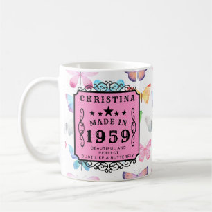 Taza De Café Cumpleaños Personalizado 1959 Mariposas Cuta Rosa