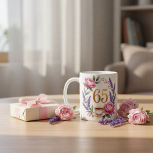 Taza De Café Cumpleaños Personalizado 65 Abuela Floral Elegante