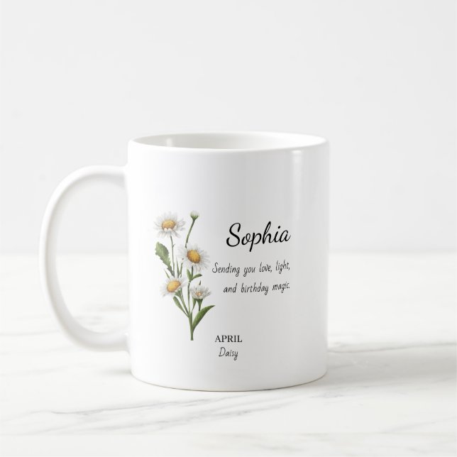 Taza De Café Cumpleaños Personalizado Abril Daisy (Izquierda)