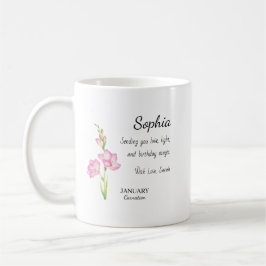 Taza De Café Cumpleaños Personalizado de Enero con Clavel