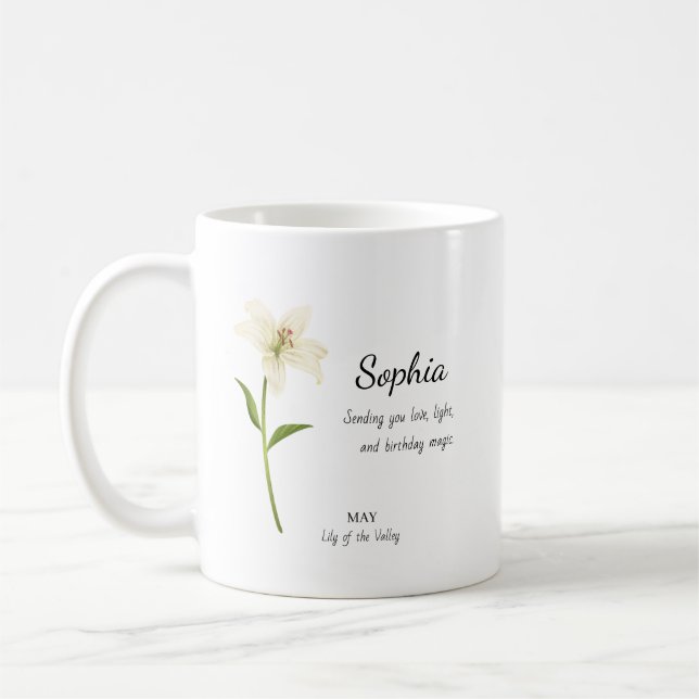 Taza De Café Cumpleaños Personalizado de Lirio de Mayo (Izquierda)