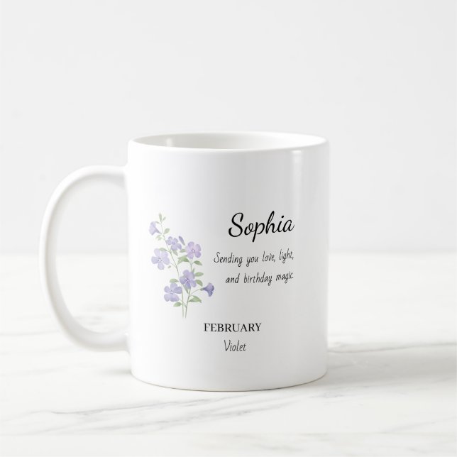 Taza De Café Cumpleaños Personalizado Violeta de Febrero (Izquierda)