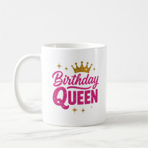 Taza De Café Cumpleaños Reina Mug - Purpurina rosado Textos y c