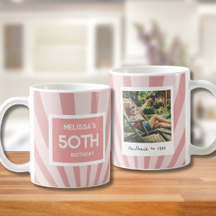 Taza De Café Cumpleaños Retro 50 Rayas Rosas
