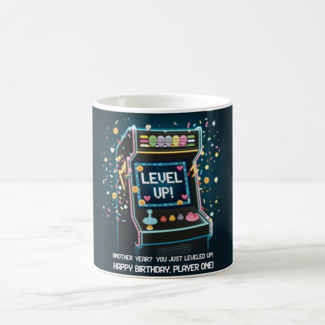 Taza De Café Cumpleaños Retro Con Temas De Arcada - "¡Levántate (Centro)