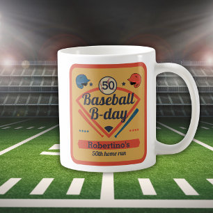 Taza De Café Cumpleaños Retro de Béisbol del Hombre 50 Cumpleañ