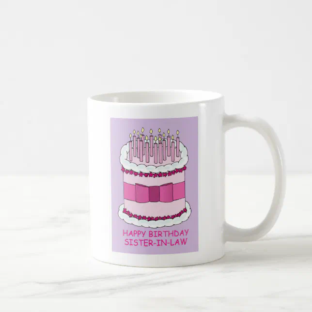 Taza De Café Cuñada del feliz cumpleaños, torta del dibujo 