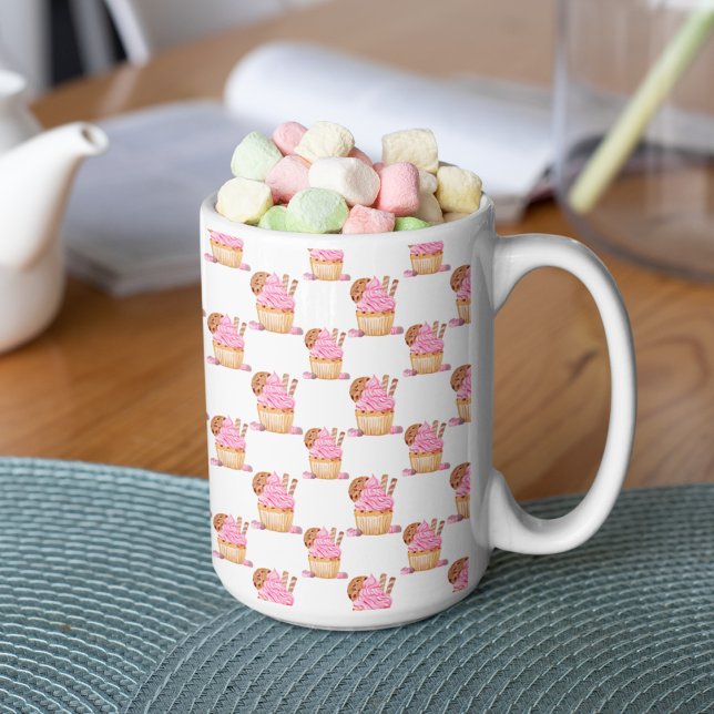 Taza De Café Cupcake de acuarela rosa con patrón de chocolate (Subido por el creador)