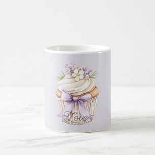 Taza De Café Cupcake de Amor de Flor Silvestre con Lazo de Lava