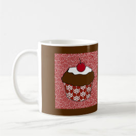 Taza De Café Cupcake de chocolate sobre un patrón rojo y blanco